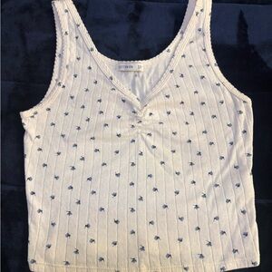 Cotton On White Tank Top with Blue Accents